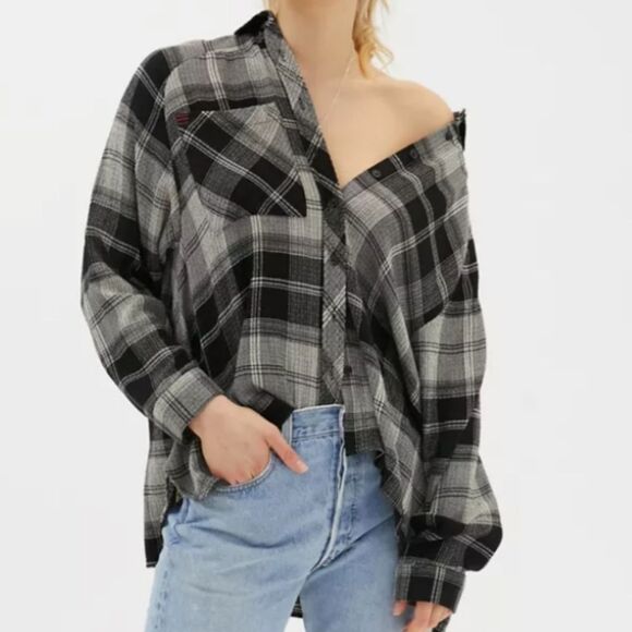BDG Lachlan Flannel Shirt Large Relaxed Oversized Slouchy Plaid Boyfriend Grunge - Picture 1 of 16